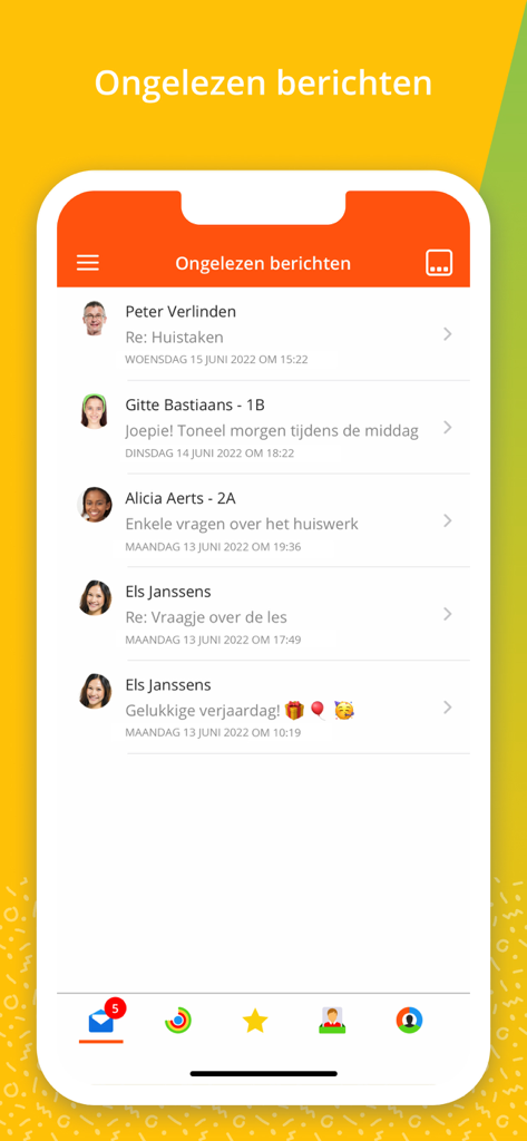Smartschool - Smartschool app interface showing a list of unread messages in the inbox