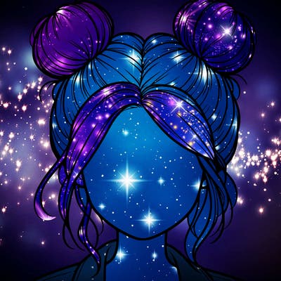 realistic girl with buns on the top of her hair