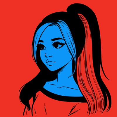 realistic girl with a high ponytail