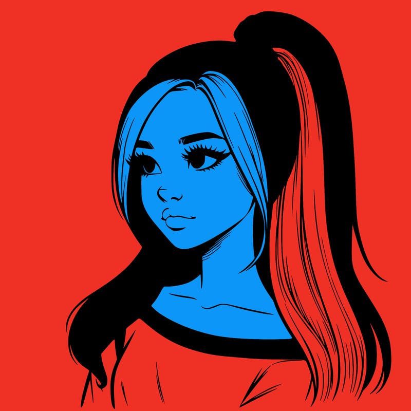 realistic girl with a high ponytail