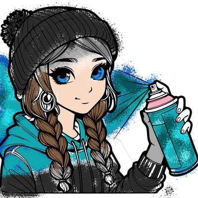 realistic girl spray painting