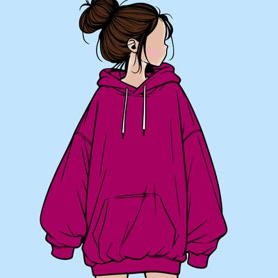 realistic girl with a oversized sweatshirt on and a bun