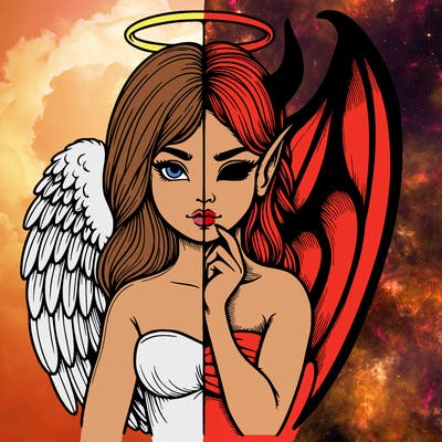 realistic angel half demon