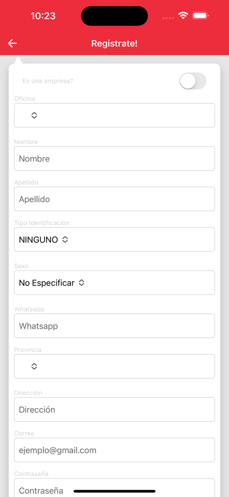 Rapid Pack - Pantalla de registro de Rapid Pack mostrando los campos de registro de usuario en español