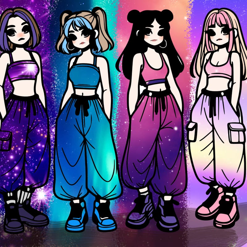 girls with crop top with baggy pants