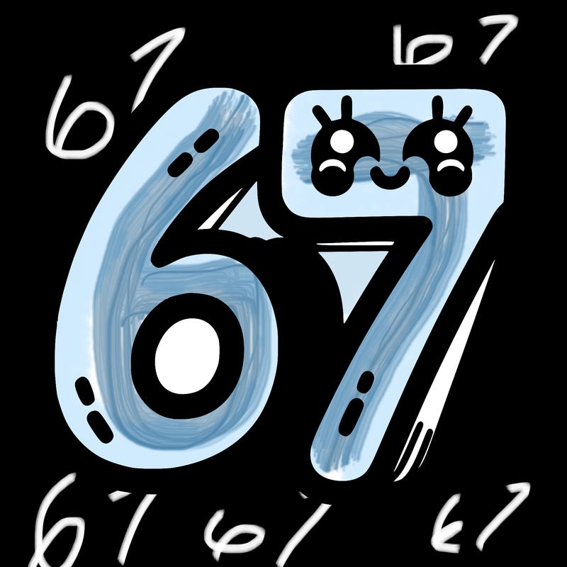 the numbers 67