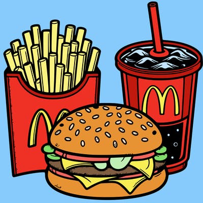 macdonald food with fritté hamburger and coca cola drink