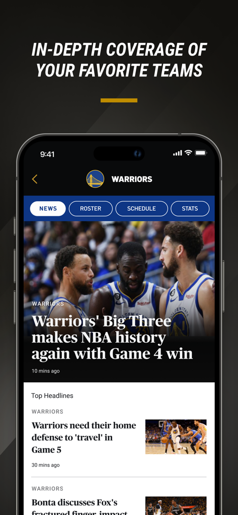 NBC Sports Bay Area & CA - NBC Sports Bay Area app interface showing Warriors basketball news