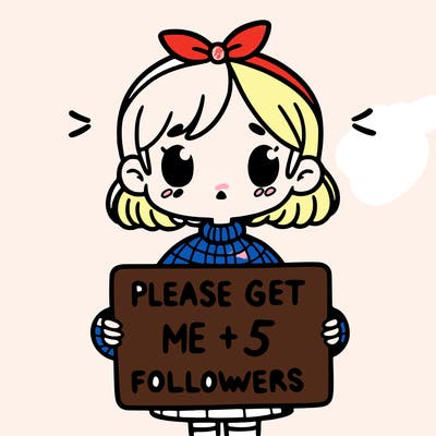 a girl with a sign that says please get me to 5 followers
