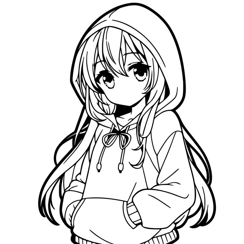 an anime girl with a kawaii hoodie on