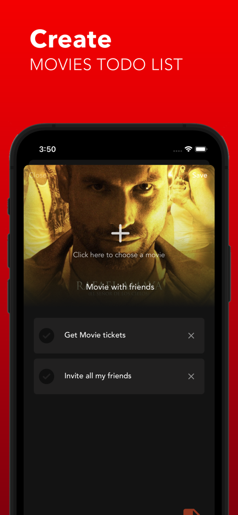 MovieFlix : Movies & TV Shows - Interface of MovieFlix app showing a custom movies todo list with tasks like getting tickets and inviting friends