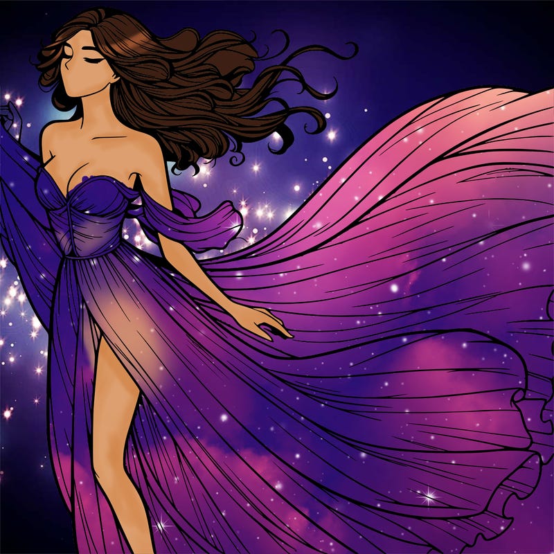 realistic woman in dress flowing the the wind