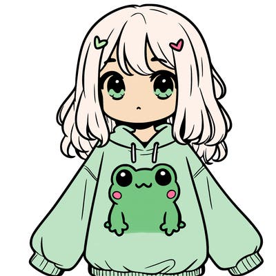 girl wearing frogging sweatshirt