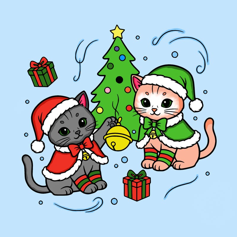 twin kittens wearing christmas  outfits