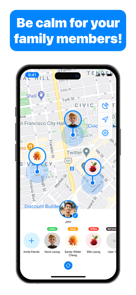 iTrack 앱이 부모 모니터링을 위해 지도상의 가족 구성원 위치를 보여줌