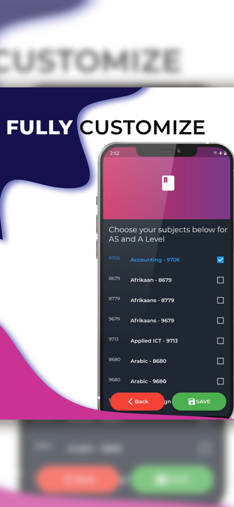 Papa Cambridge app interface for selecting and customizing AS and A Level subjects