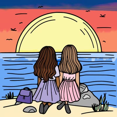 girls watching the sunset