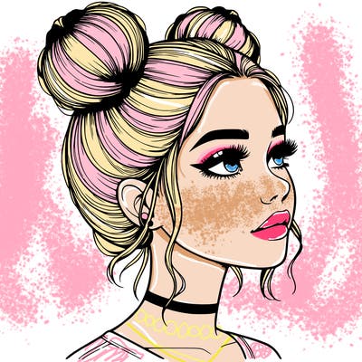realistic girl with buns on the top of her head