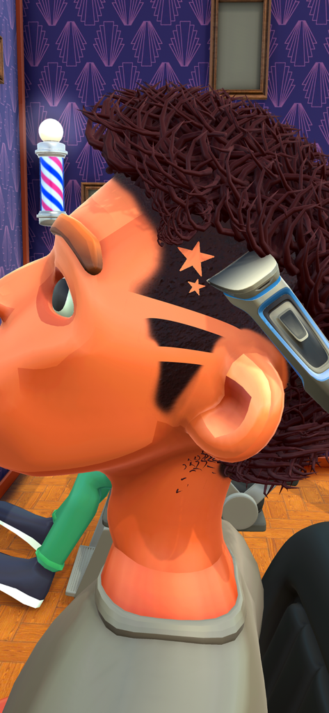 Fade Master 3D: Barber Shop - Una recortadora tallando un diseño de estrella en el cabello de un personaje en Fade Master 3D