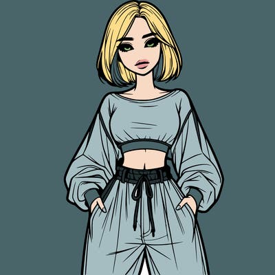 realistic girl with baggy pants and a crop top