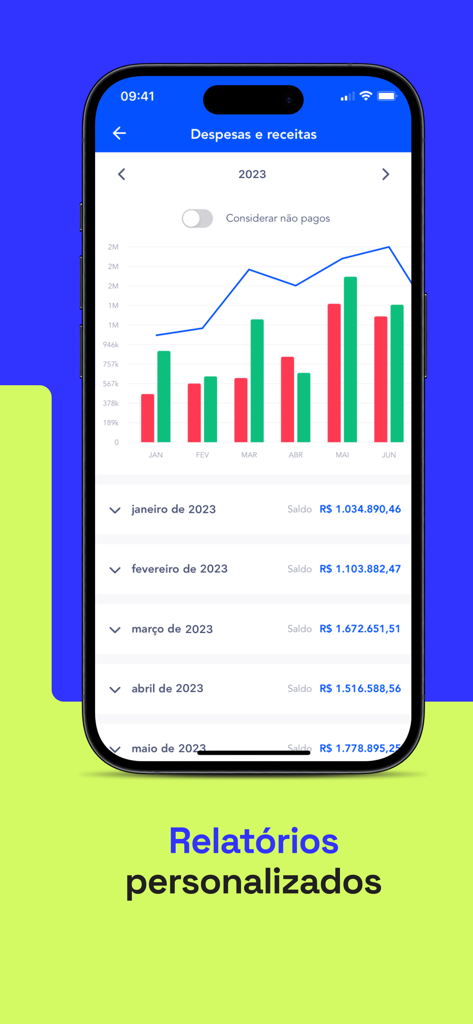 Dashboard de relatórios financeiros em um smartphone mostrando gráficos de receita e despesas