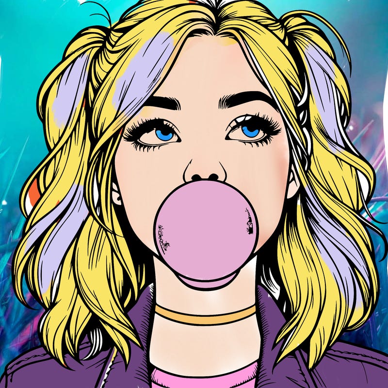 realististic girl blowing bubble -gum