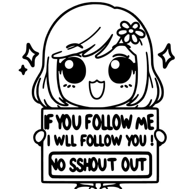 girl holding sign that says if you follow me i will follow you and give a shout out