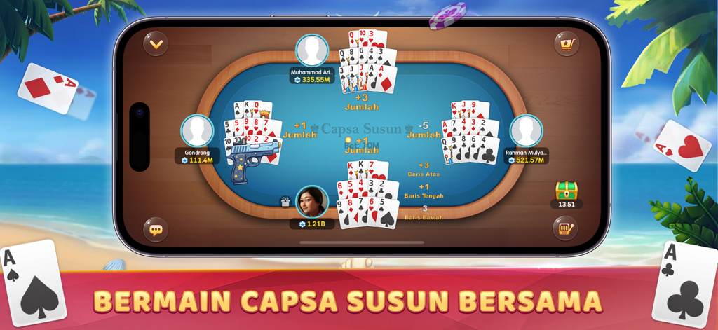 Domino QiuQiu 99: Gaple Online - Interfaz del juego de cartas multijugador Capsa Susun en Domino QiuQiu 99