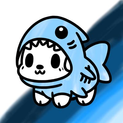 cute dog wearing a shark costume