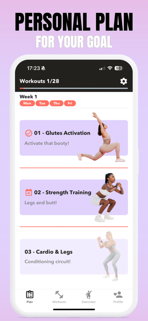 Booty Workout: Glutes & Squat - Plan de entrenamiento personal de 28 días para glúteos y entrenamiento de fuerza