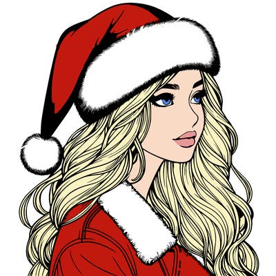 realistic girl in santa hat