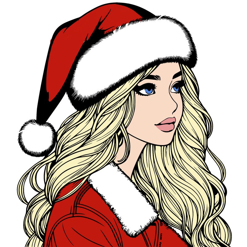 realistic girl in santa hat