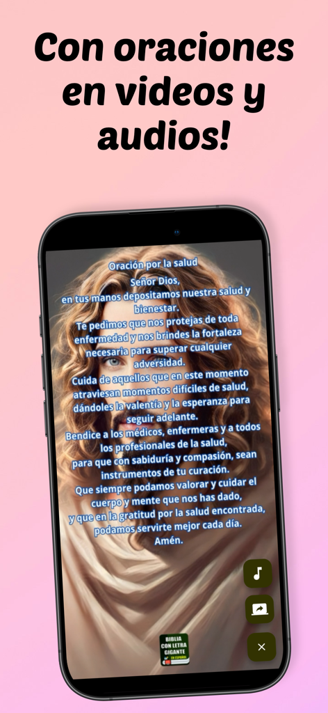 Biblia Con Letra Gigante - Aplicacion Biblia Con Letra Gigante mostrando una oracion por la salud en video y audio