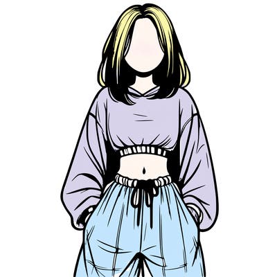 realistic girl faceless with baggy pants and a crop top