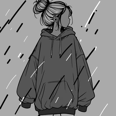 realistic girl with a oversized sweatshirt on and a bun