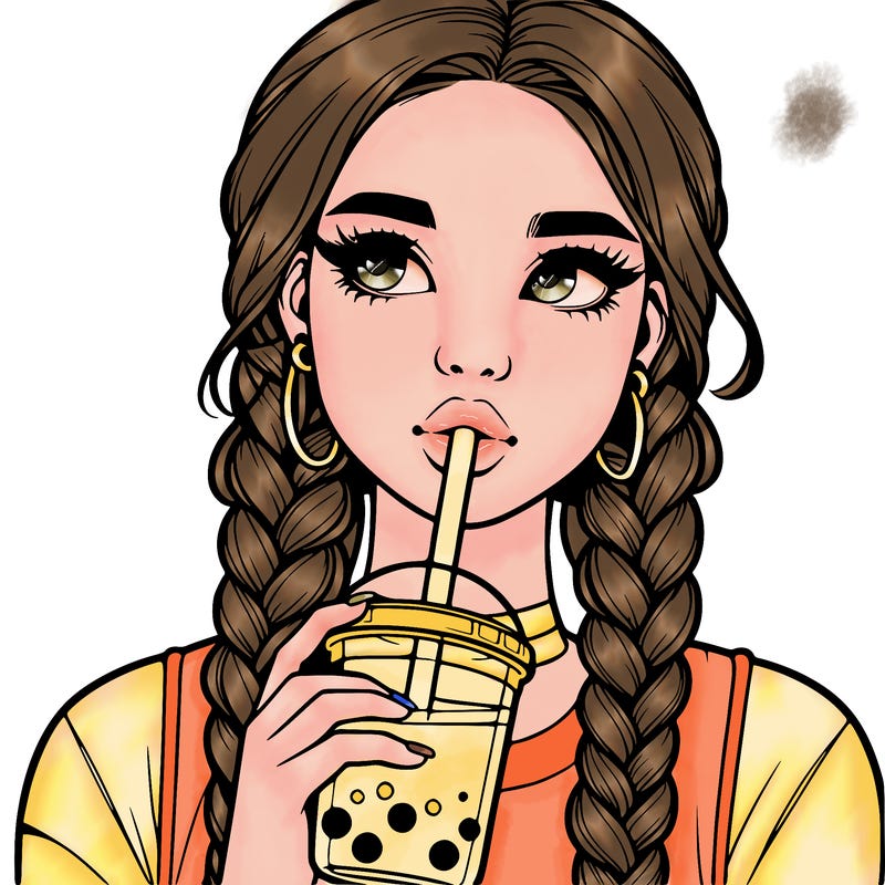 realistic girl with braided hair drinking boba
