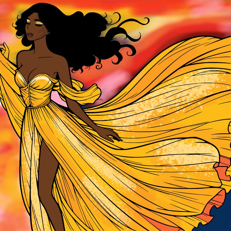 realistic woman in dress flowing the the wind