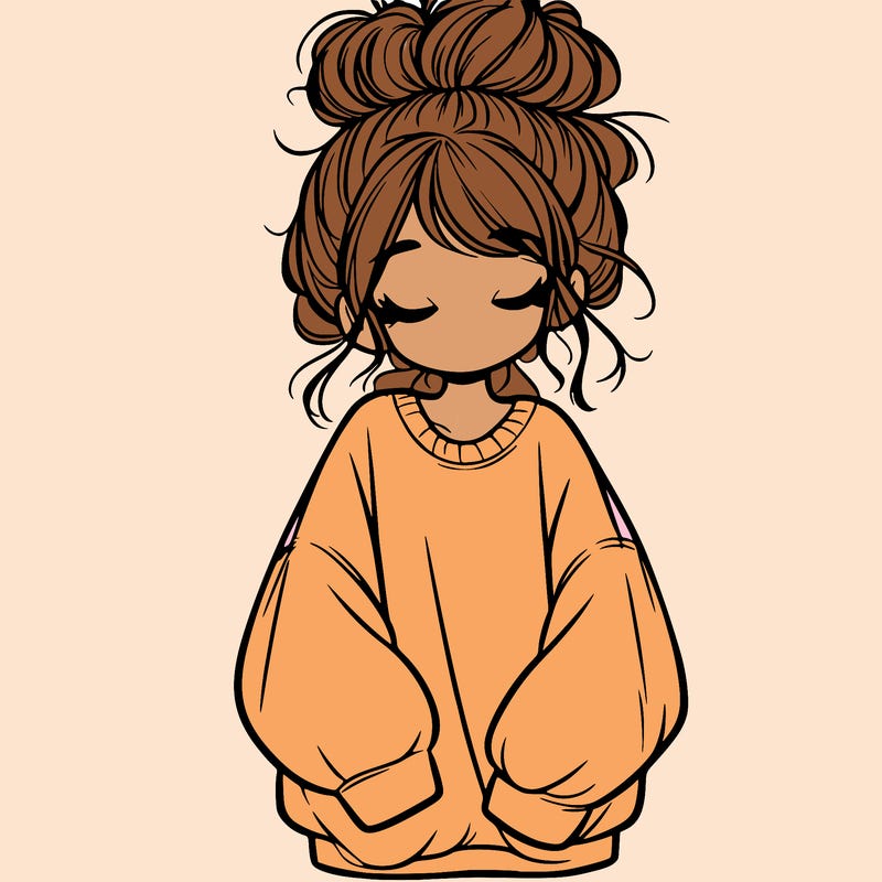 girl with baggy sweatshirt and messy bun