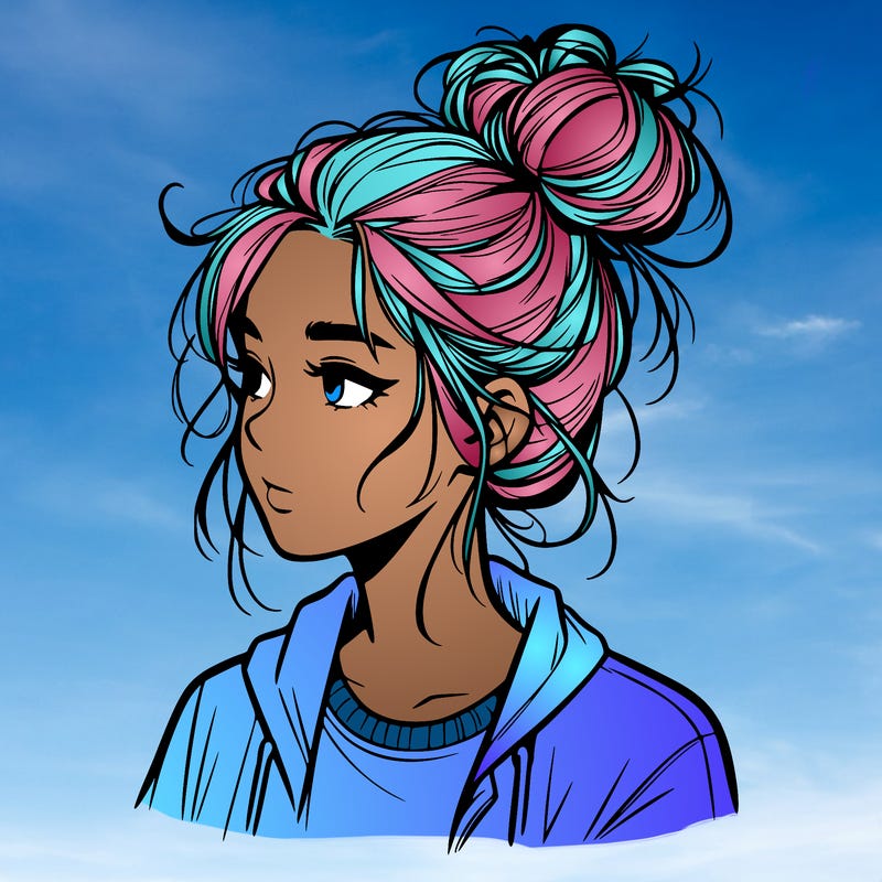 realistic teenage girl with a messy bun