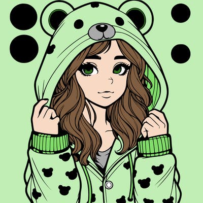realistic girl in a animal pjs hoodie