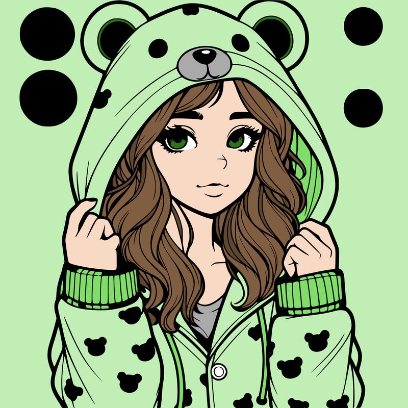 realistic girl in a animal pjs hoodie