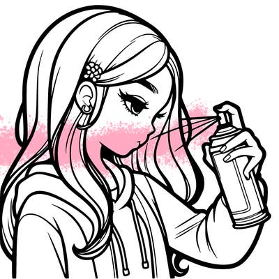 a realistic girl spray painting