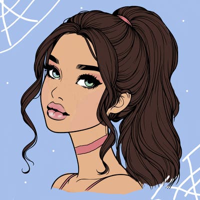 realistic girl with a ponytail on her hair and lips