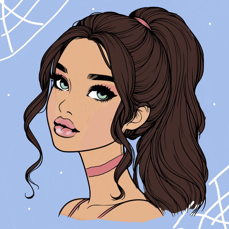 realistic girl with a ponytail on her hair and lips