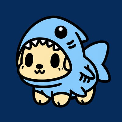 cute dog wearing a shark costume