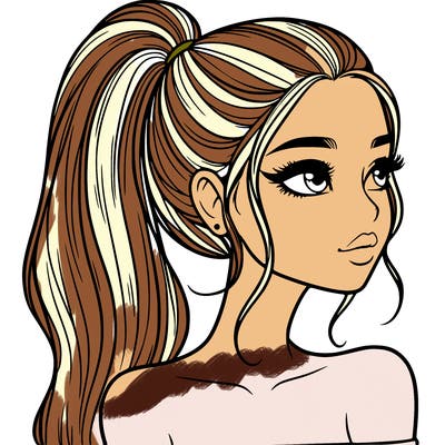 a beautiful and realistic girl with a high pony tail