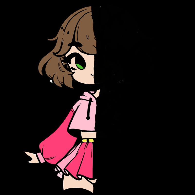 cute femboy with short, fluffy hair that softly frames their face, wearing a cropped hoodie, paired with a flouncy short skirt, and thigh-high stockings