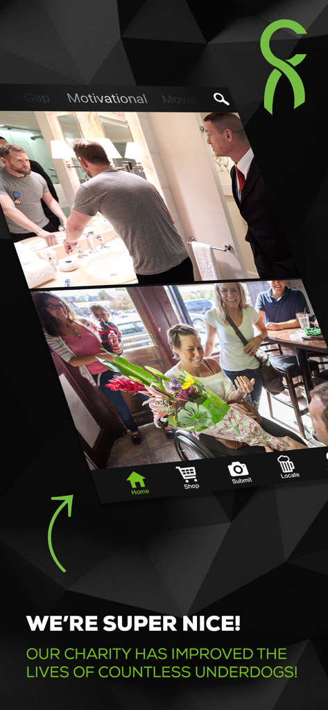 theCHIVE app screenshot displaying motivational content and Chive Charities initiatives