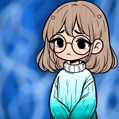 sad girl with glasses in a sweater
