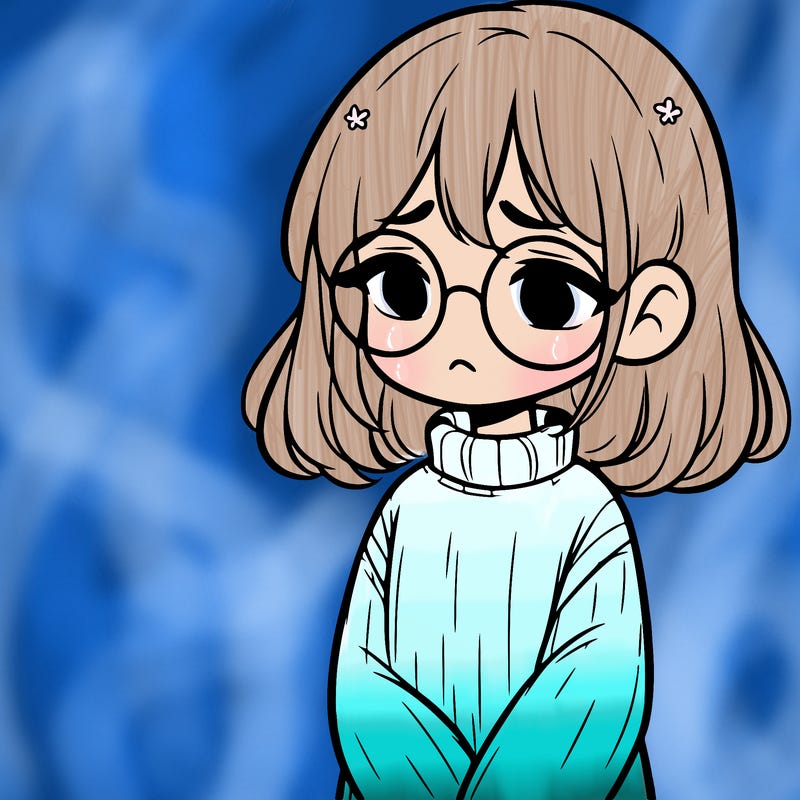 sad girl with glasses in a sweater